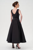 Scoop Neck Self-Belted Fluffy Midi Length Gown
