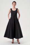 Scoop Neck Self-Belted Fluffy Midi Length Gown