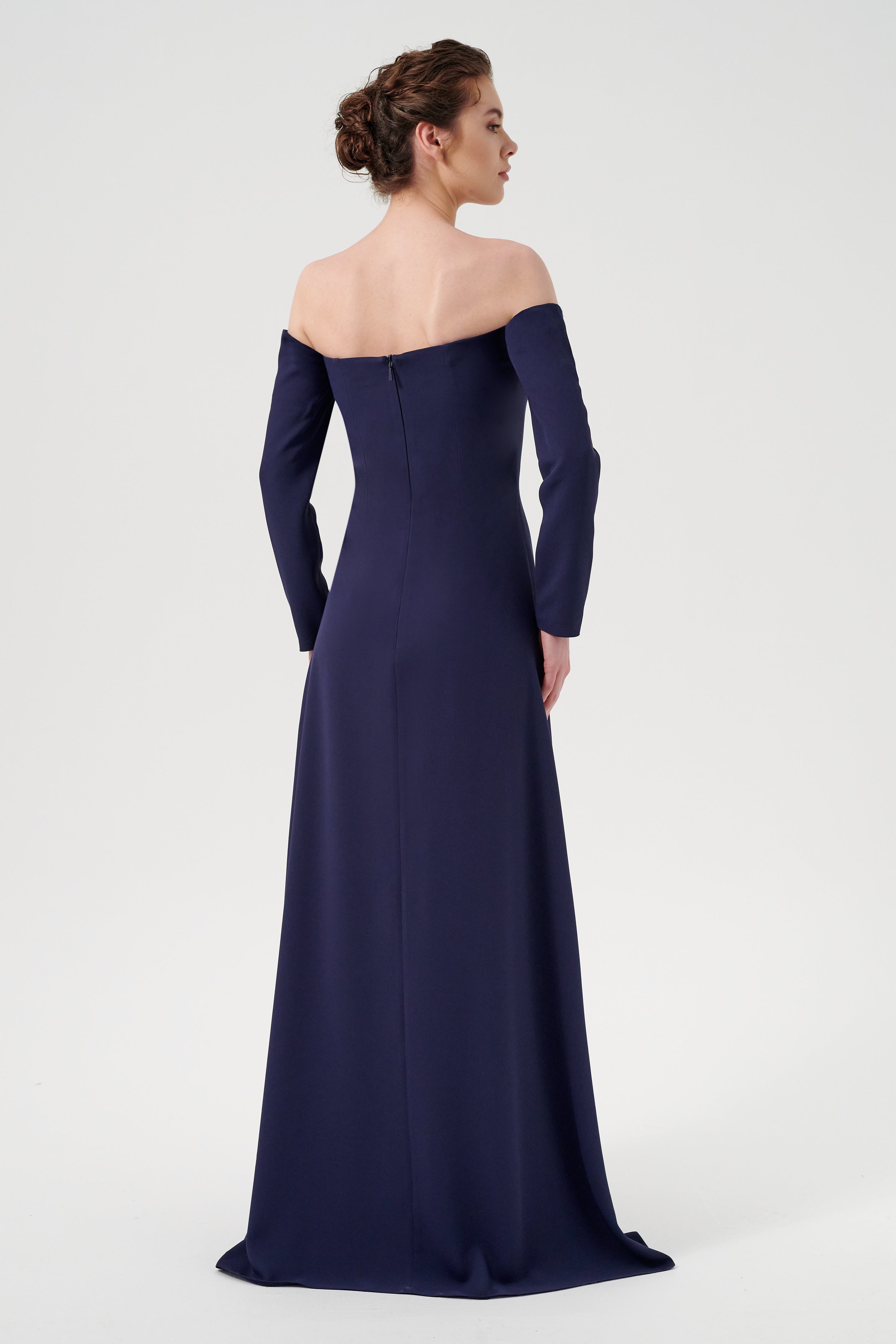 Long Sleeve Off The Shoulder Neck Fit And Flare Long Dress GRAY Long Sleeve Off The Shoulder Neck Fit And Flare Long Dress GRAY
