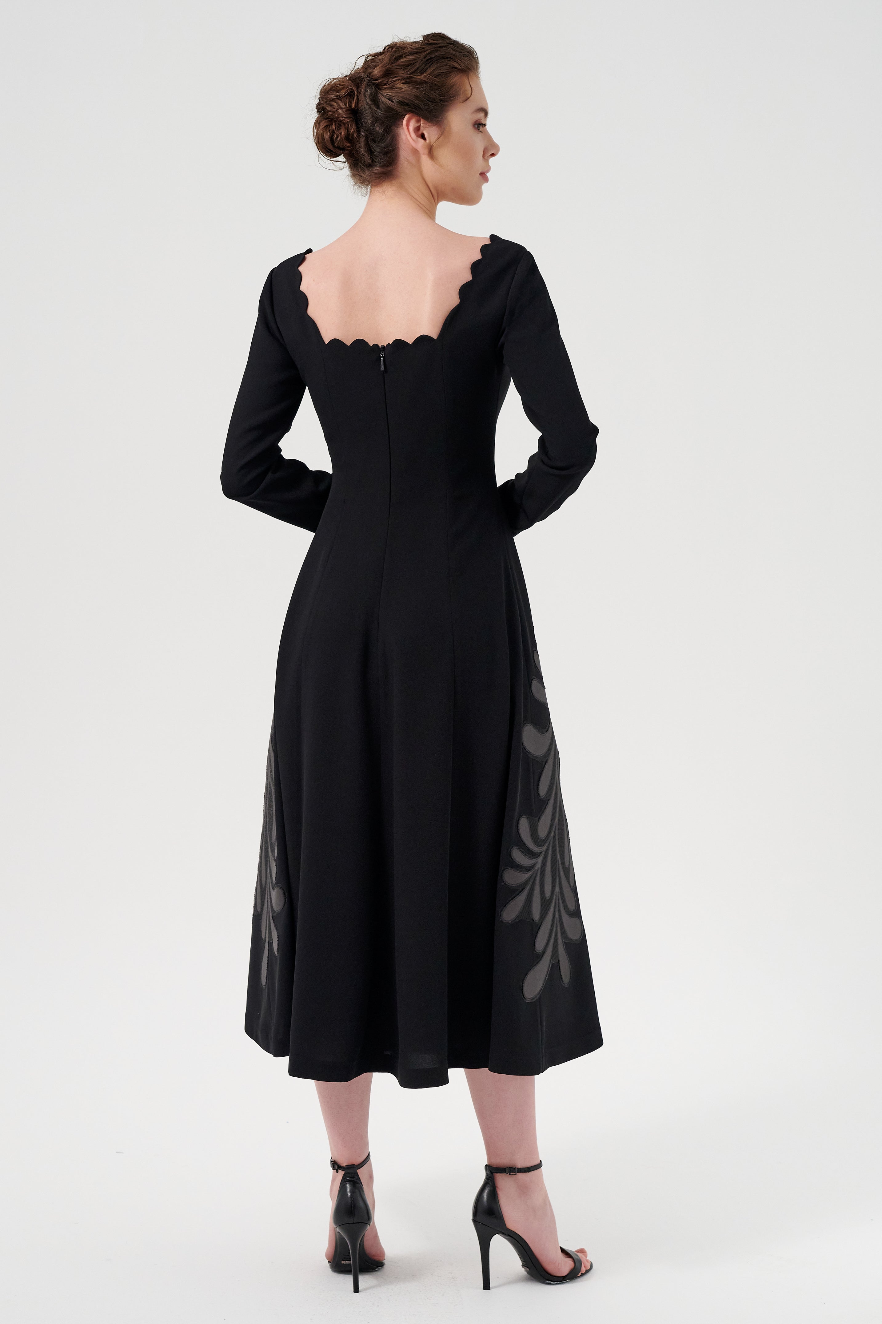The Square-Neck Long-Sleeve Scroll-Embroidered Tea-Length Soft Woven D John Paul Ataker The Square-Neck Long-Sleeve Scroll-Embroidered Tea-Length Soft Woven D John Paul Ataker