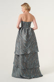 High-low skirt detail two-tone jacquard dress