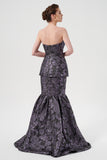 Stunning Strapless Peplum Bodice Layered Ruffles Detail Long Evening Gown
