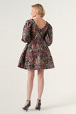 Long sleeve square neckline floral jacquard short dress