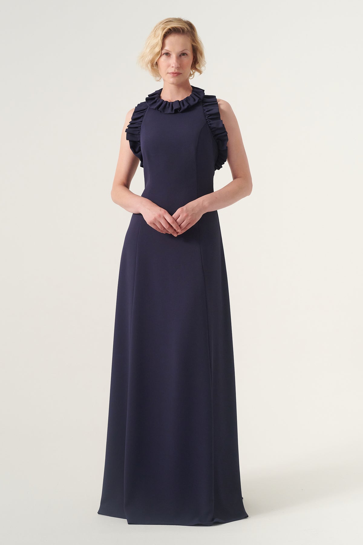 Jewel neckline sleeveless long gown