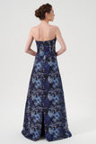 Sweetheart Strapless Neckline Pleated Bodice A-Line Floral Metallic Jacquard Dress