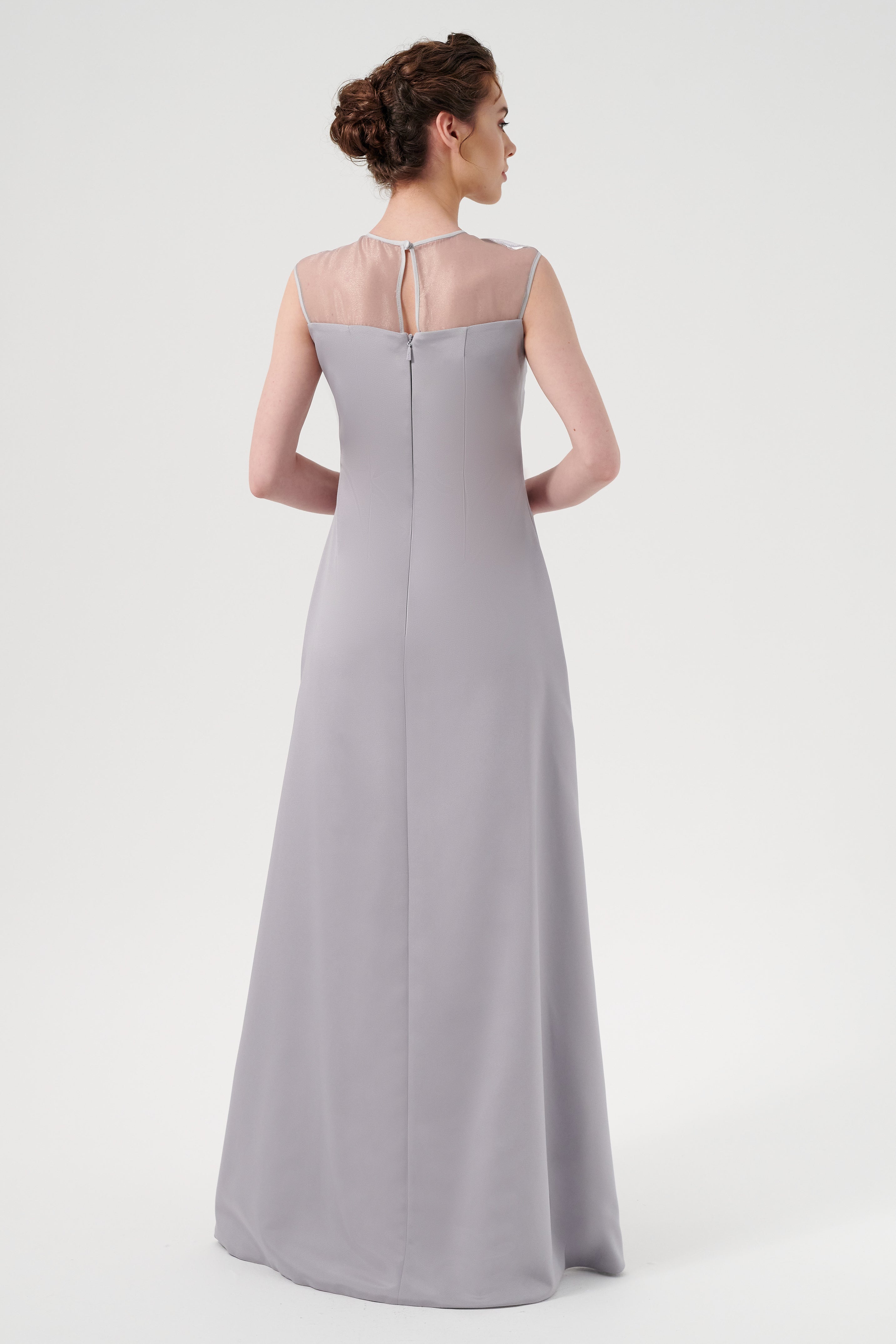 A Jewel Neckline Short Sleeve Slightly High-Low Hem With Floral Appliq John Paul Ataker A Jewel Neckline Short Sleeve Slightly High-Low Hem With Floral Appliq John Paul Ataker