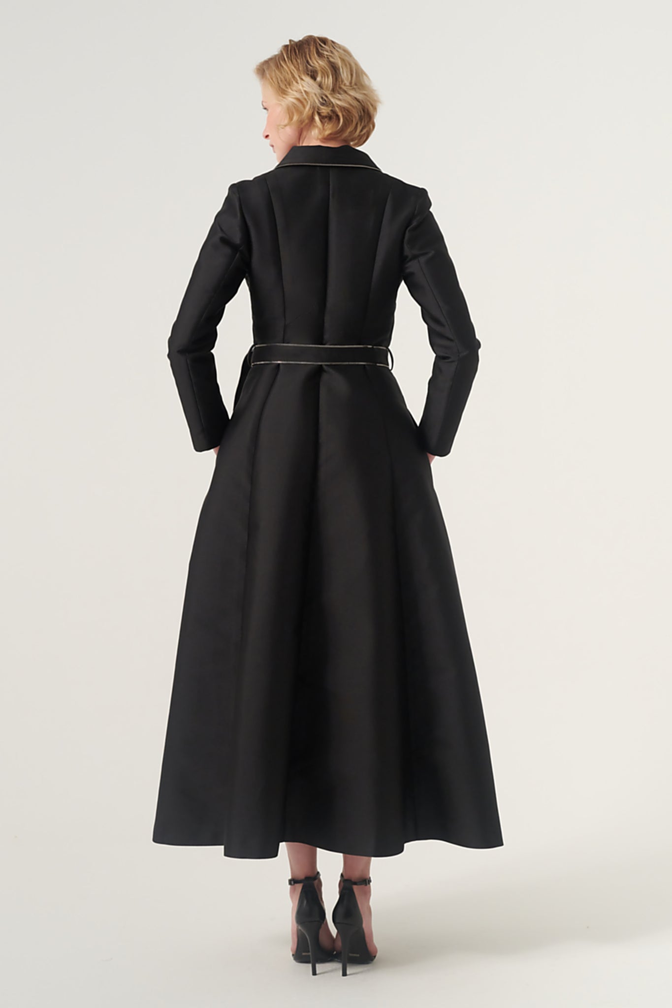 Double-breasted long-sleeve tie belt detail A-line soft brocade coat John Paul Ataker Double-breasted long-sleeve tie belt detail A-line soft brocade coat John Paul Ataker