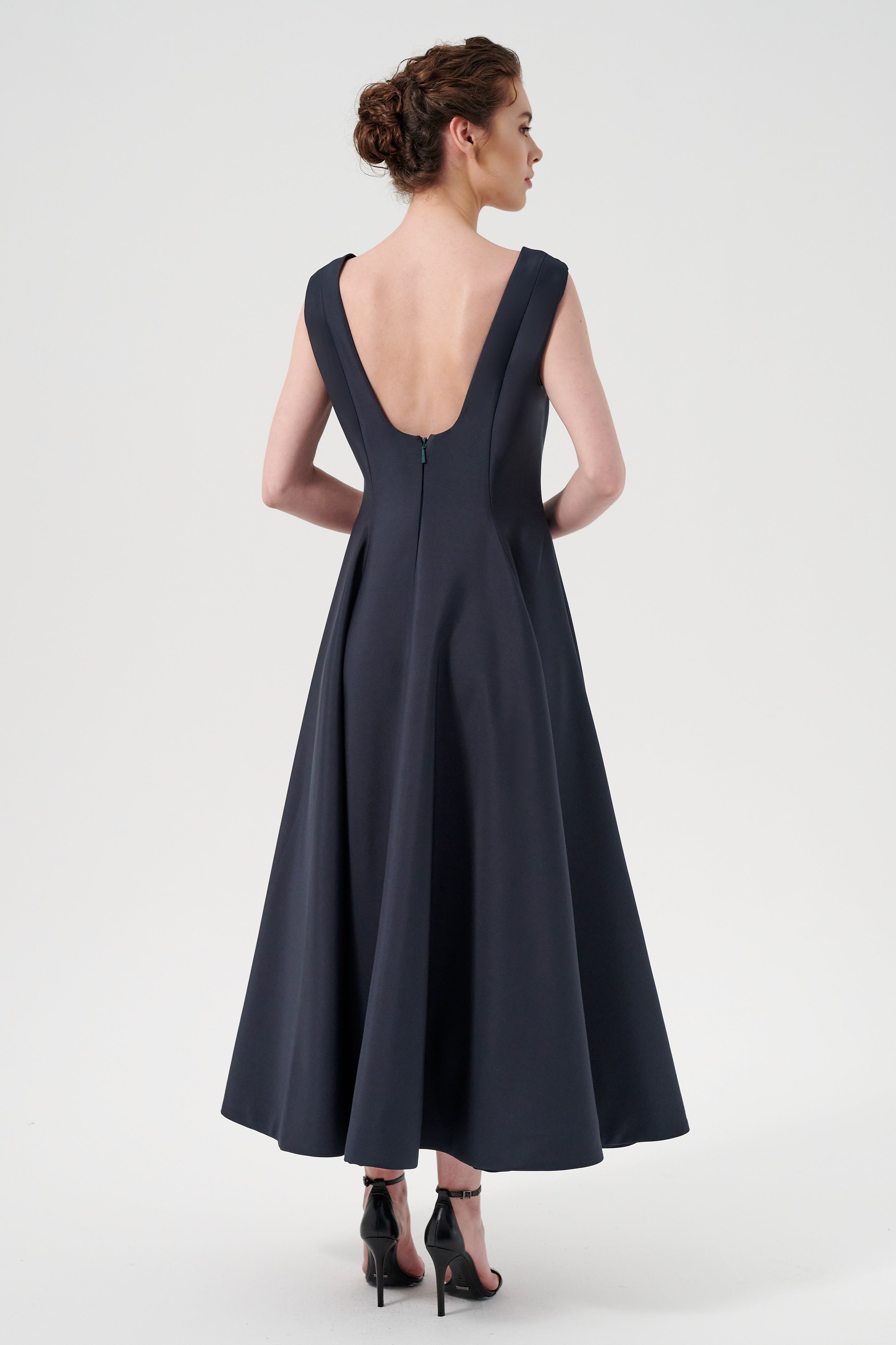 Scoop Neck, Open Back, Asymmetric Hem With Slit Detail Fit And Flare M John Paul Ataker Scoop Neck, Open Back, Asymmetric Hem With Slit Detail Fit And Flare M John Paul Ataker