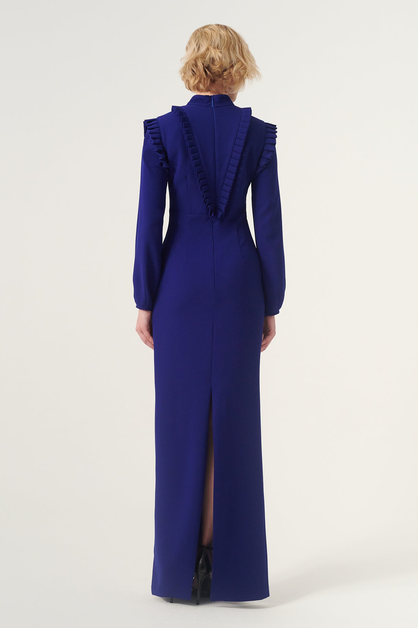 High crew neckline frill detail long column dress John Paul Ataker High crew neckline frill detail long column dress John Paul Ataker
