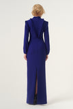 High crew neckline frill detail long column dress