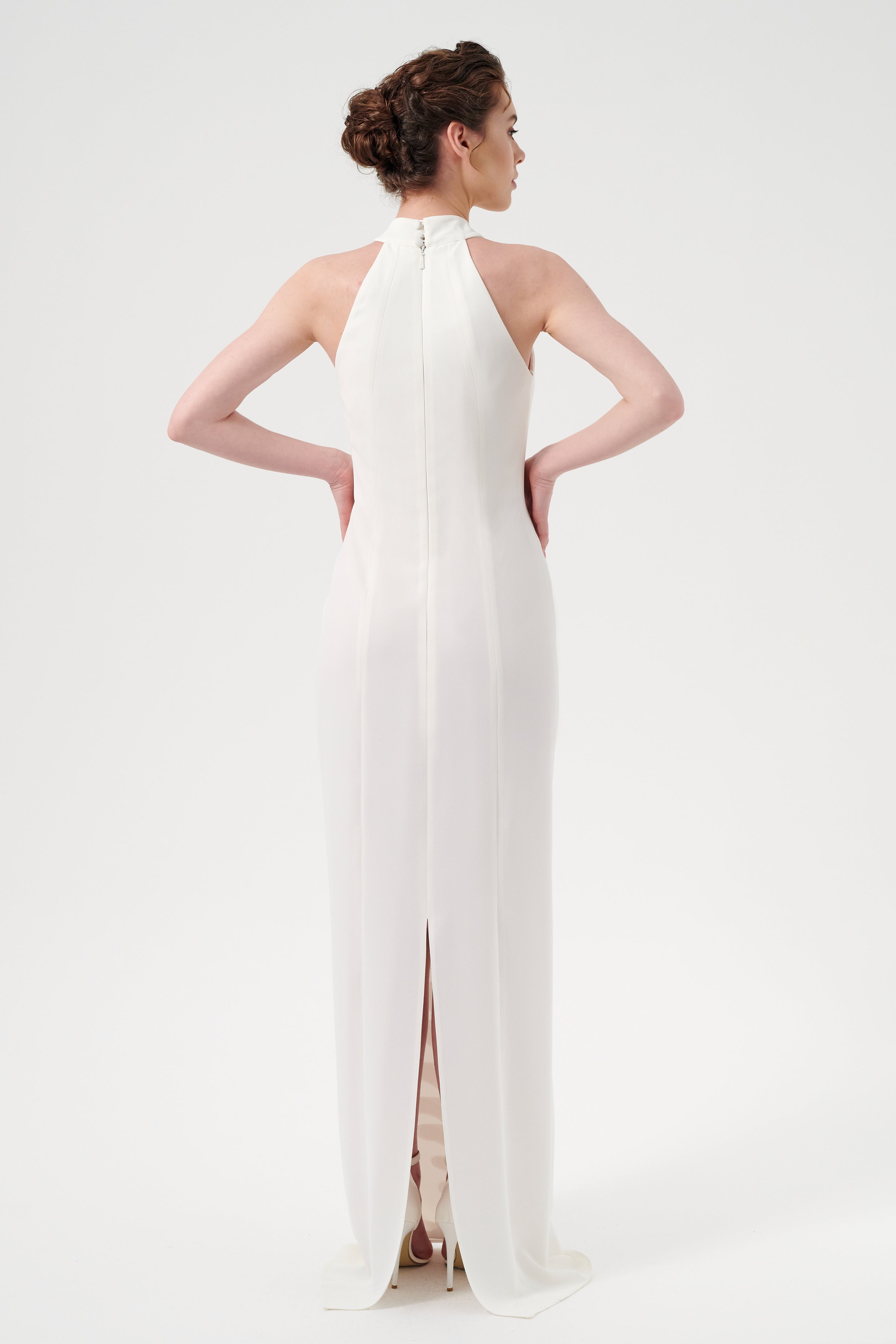 High Neck Ankle-Grazing Pencil Skirt With A Center-Back Slit And Flora – John Paul Ataker