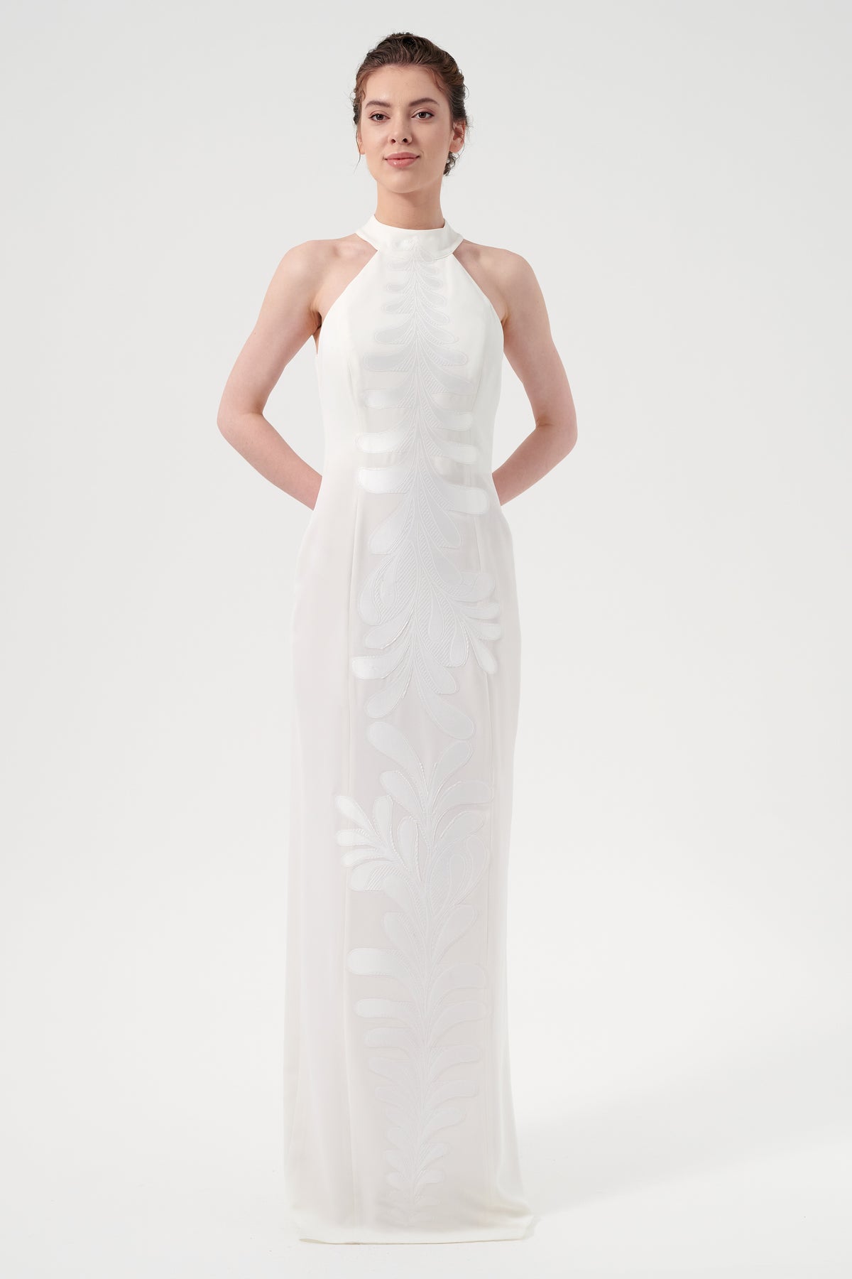 High Neck Ankle-Grazing Pencil Skirt With A Center-Back Slit And Flora John Paul Ataker High Neck Ankle-Grazing Pencil Skirt With A Center-Back Slit And Flora John Paul Ataker