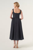 Square neck A-line midi dress