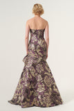 strapless floral jacquard long dress