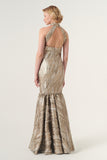 High neckline with keyhole detail long jacquard mermaid dress