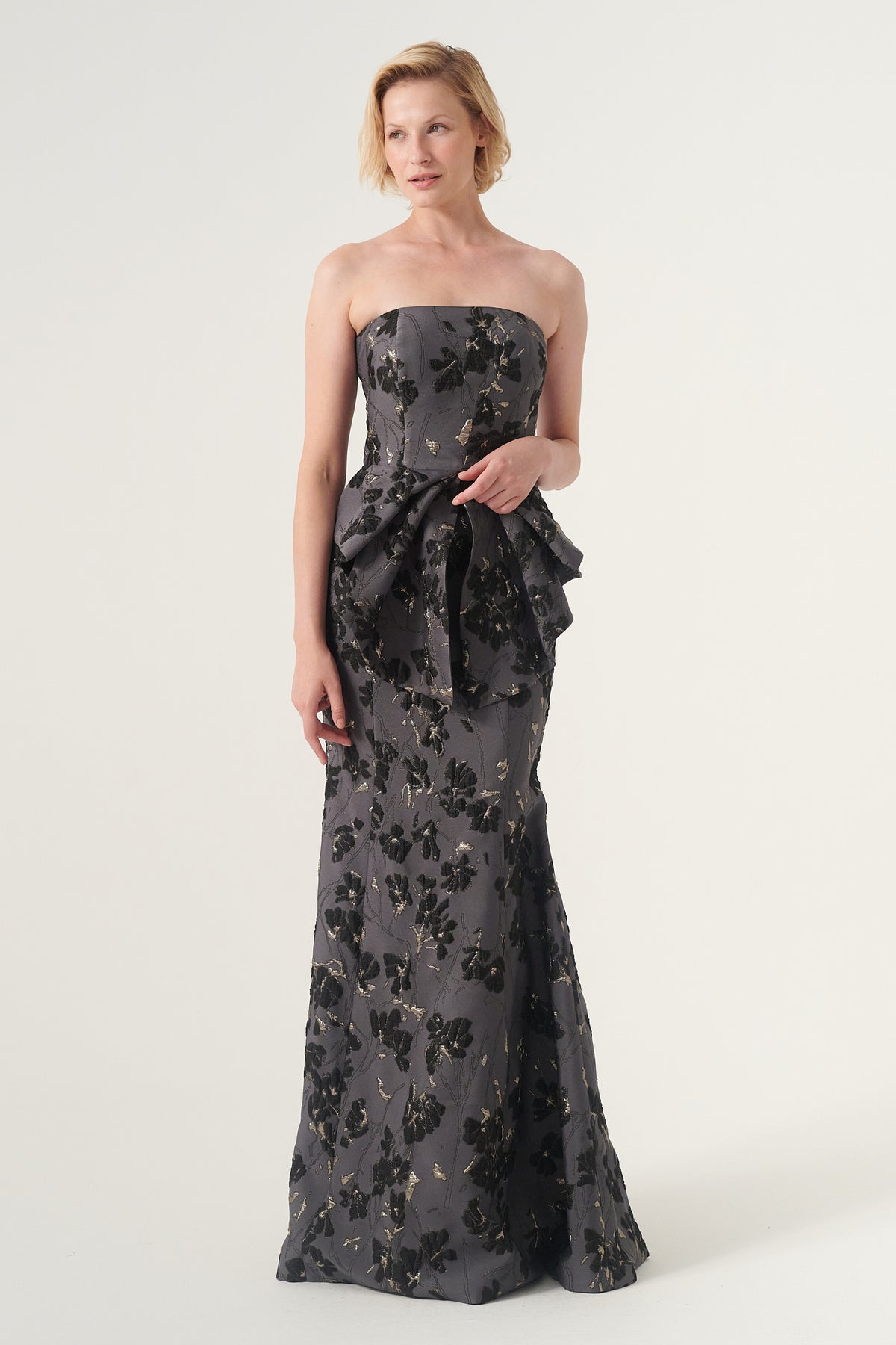 peplum mermaid prom dress Layered Peplum Detailed Jacquard Mermaid Dress