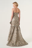 Ruffled, slim-flare strapless dress with layered detail