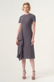 Jewel neckline short-sleeve layered panel detail midi dress