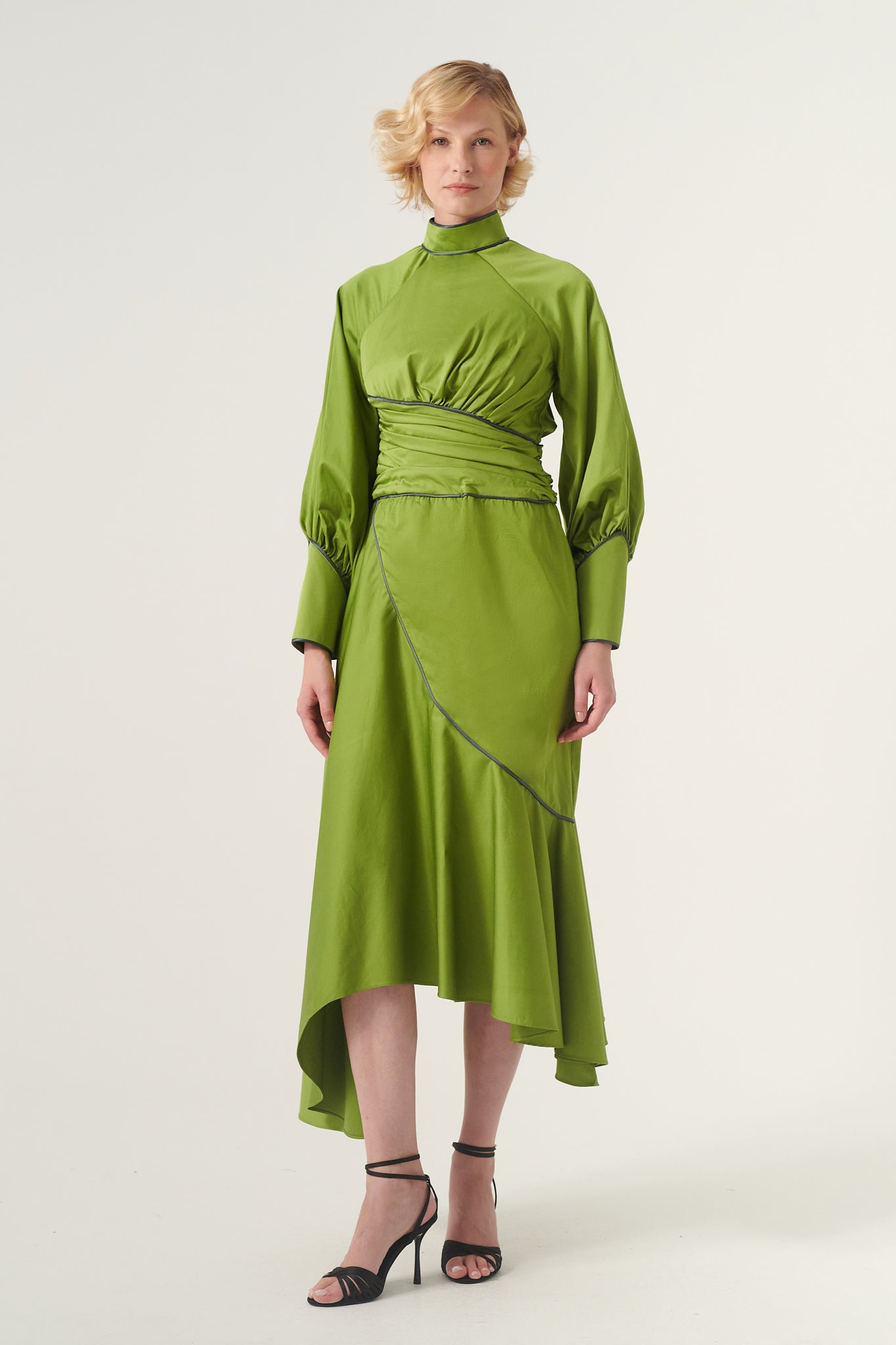 Turtleneck Asymmetric Hem Detail Long Sleeve Dress