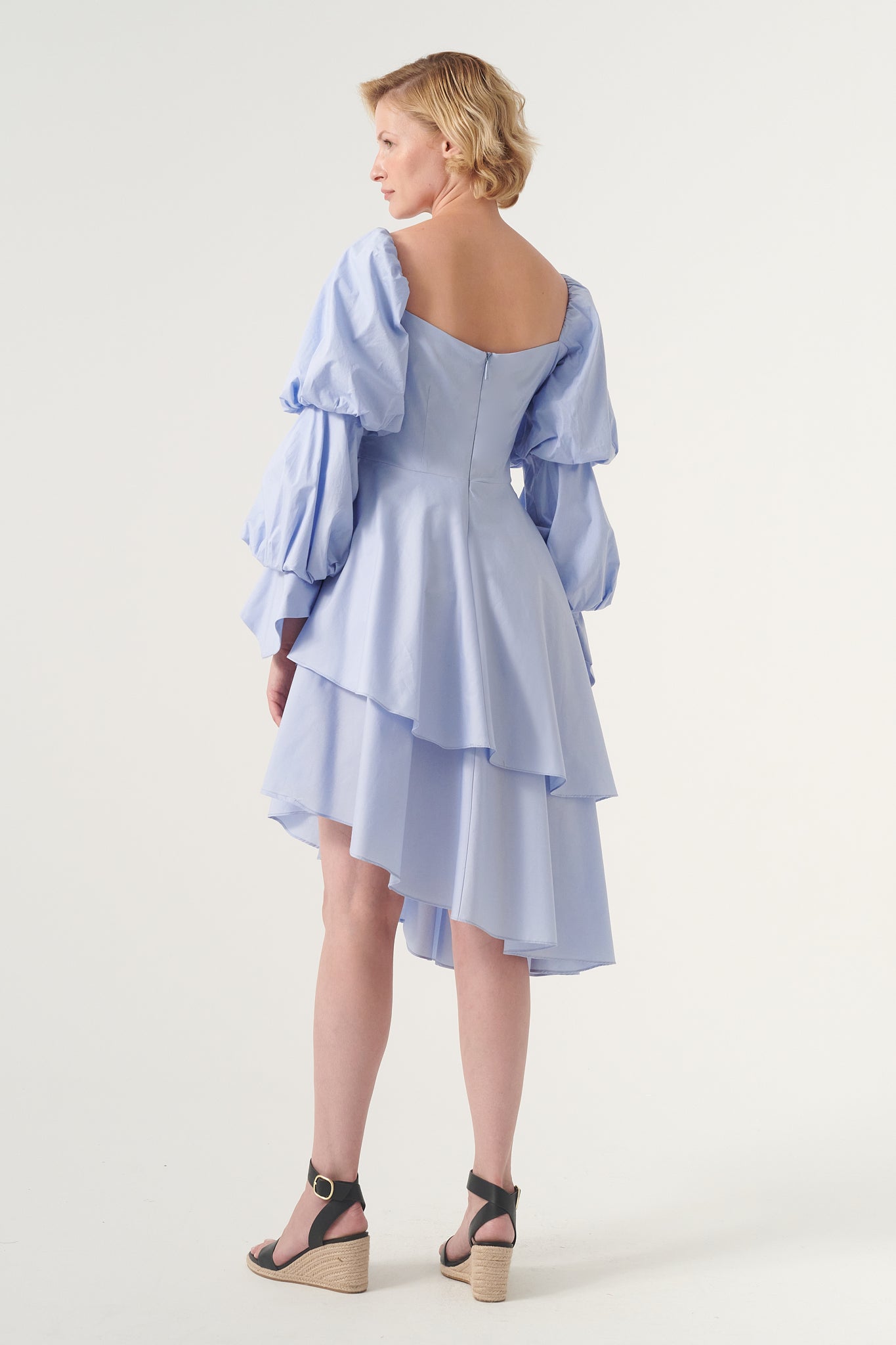 asymmetric puff sleeve dress Black Satin Puff Sleeve Asymmetric Mini Dress