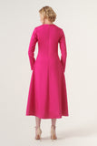 V-neck long-sleeve A-line midi length dress