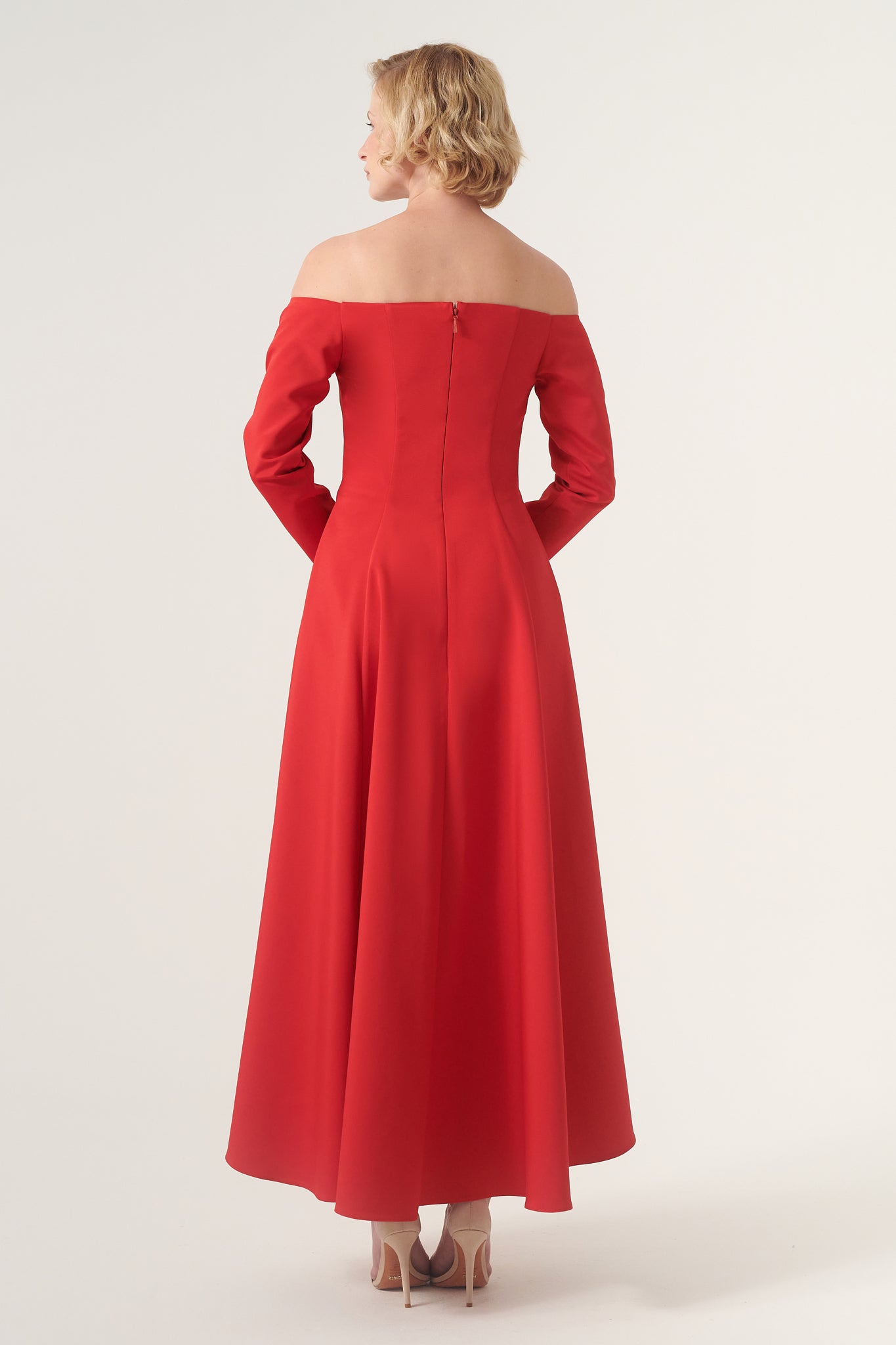 Off-the-shoulder fit and flare long sleeve ankle length dress John Paul Ataker Off-the-shoulder fit and flare long sleeve ankle length dress John Paul Ataker