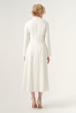 High neckline long sleeve A-line midi dress