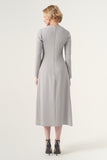 Long sleeve crew neck frill details midi dress