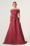 Off-the-shoulder floral jacquard long evening dress