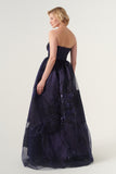 Strapless A-line floor-length jacquard gown