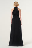 High neck pleated body detail long column dress