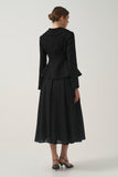 Round-Collar Peplum Jacket with Structured Pleated A-Line Midi Skirt
