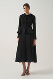 Round-Collar Peplum Jacket with Structured Pleated A-Line Midi Skirt