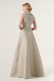 Linen look metallic jacquard suit, Chelsea collar vest, and skirt