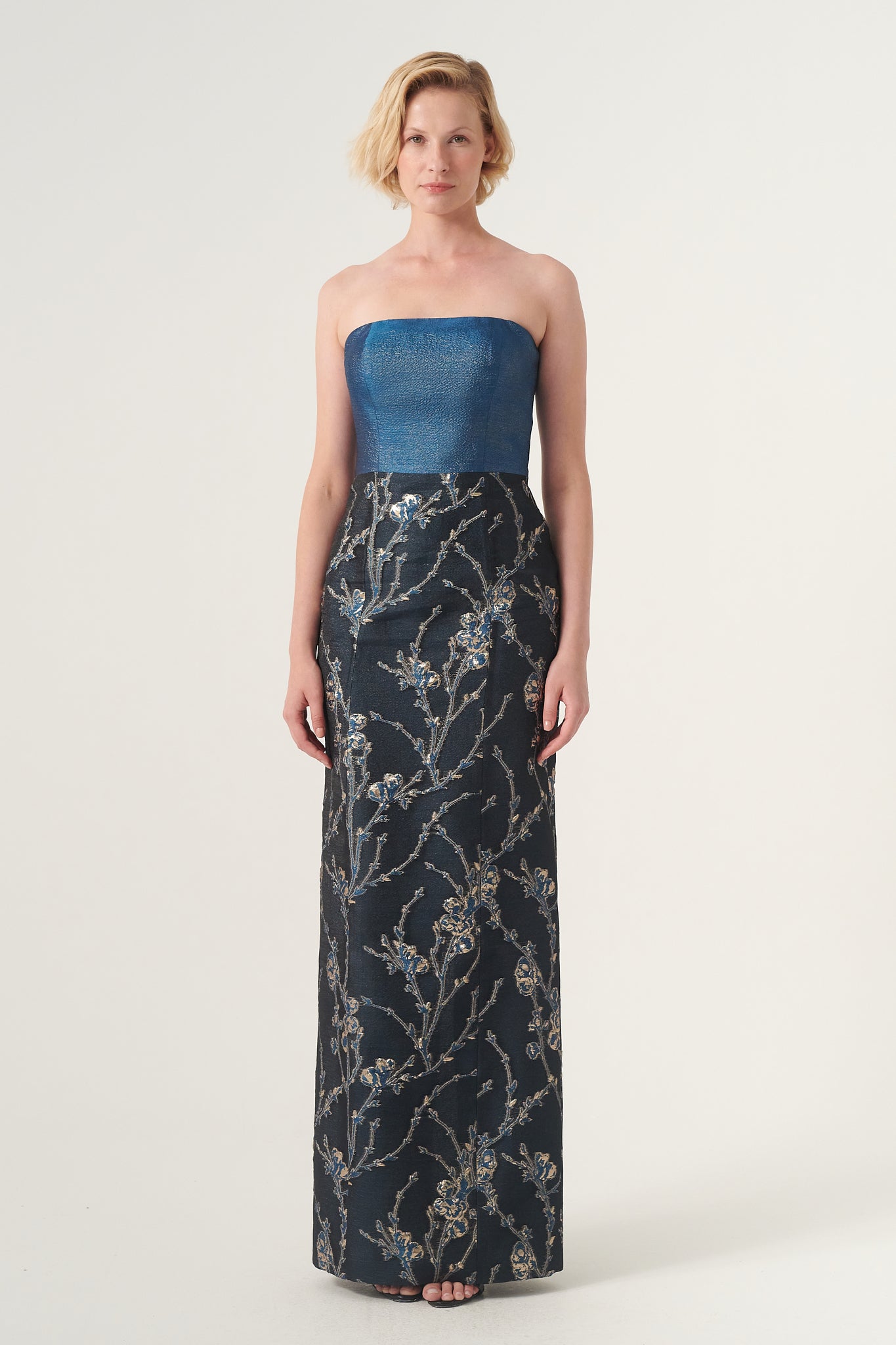 Two-tone Strapless Long-column Dress With Organza jacket John Paul Ataker Two-tone Strapless Long-column Dress With Organza jacket John Paul Ataker