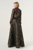 Long Sleeve Patterned Organza Jacket With Strapless A-Line Floor Length Dress