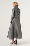 Sheer Organza Detail Shoulders Long Sleeve Midi Dress