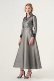 Sheer Organza Detail Shoulders Long Sleeve Midi Dress