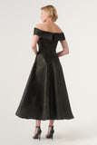 Off-The-S,houlder Applique Detail High Low Brocade Dress