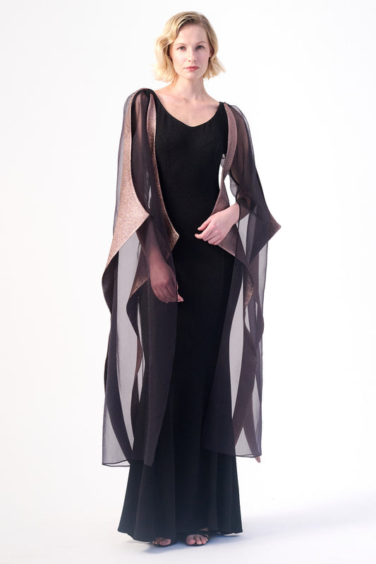 Stretch Jacquard And Organza Structured Long Dress