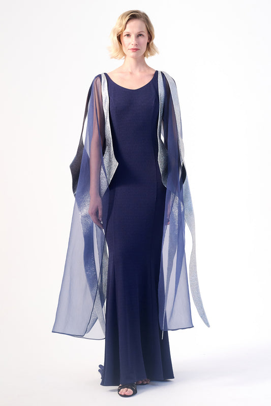 Stretch Jacquard And Organza Structured Long Dress
