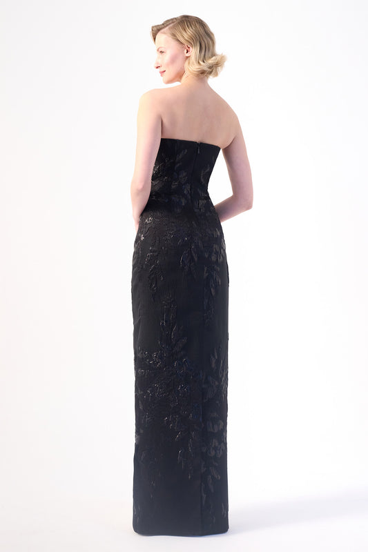 Strapless column floral jacquard long dress