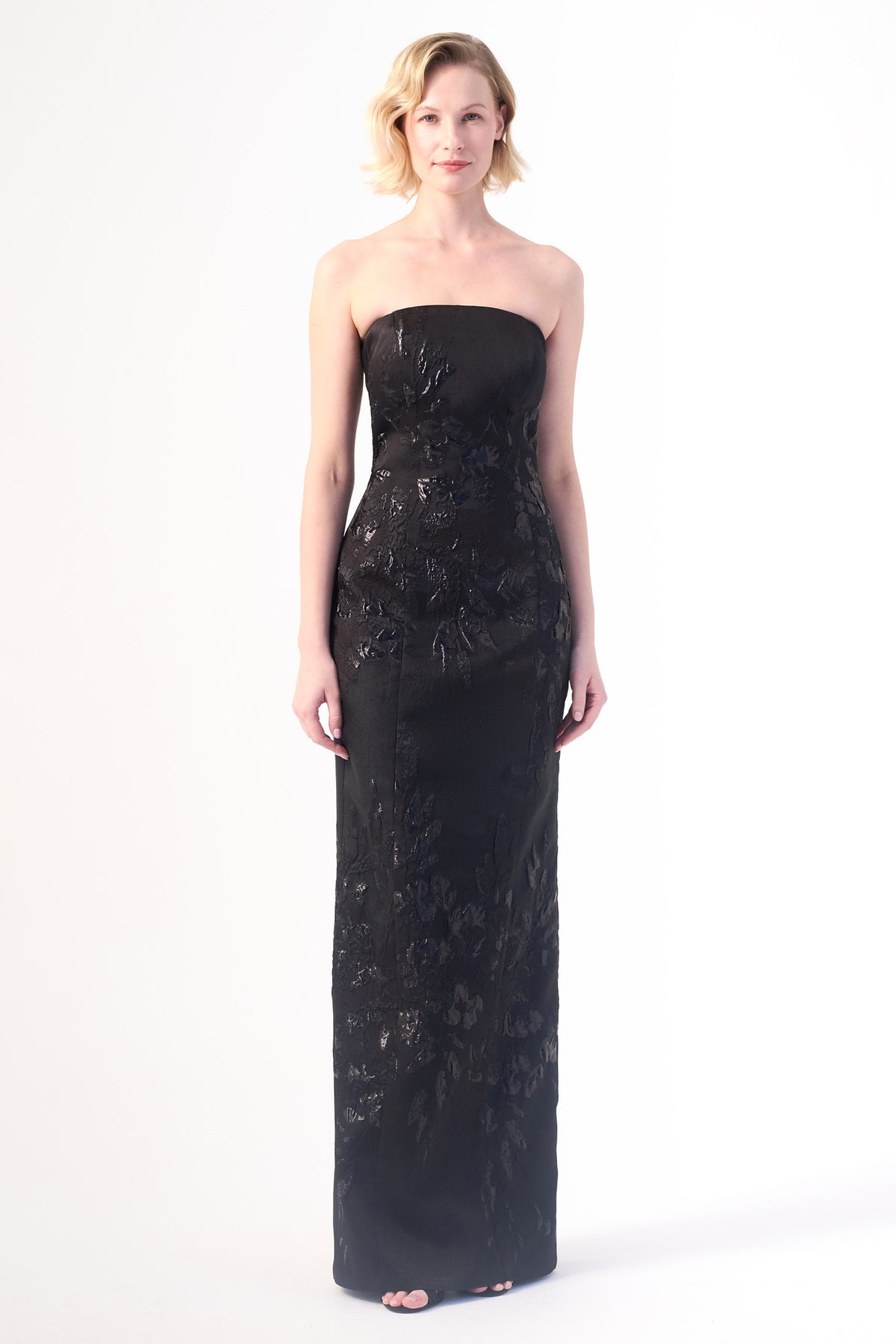 Strapless column floral jacquard long dress