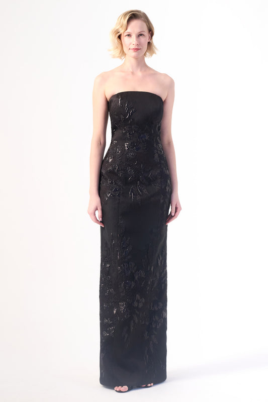 Strapless column floral jacquard long dress