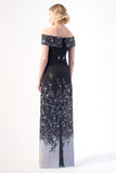A sophisticated off-shoulder neckline column gown