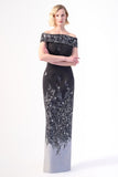 A sophisticated off-shoulder neckline column gown