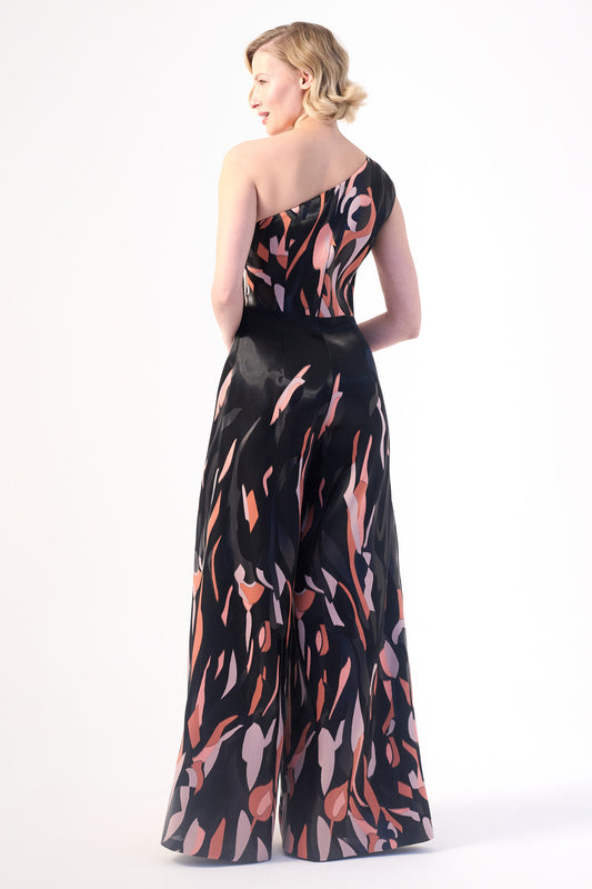 one-shoulder wide-leg silhouette jumpsuit