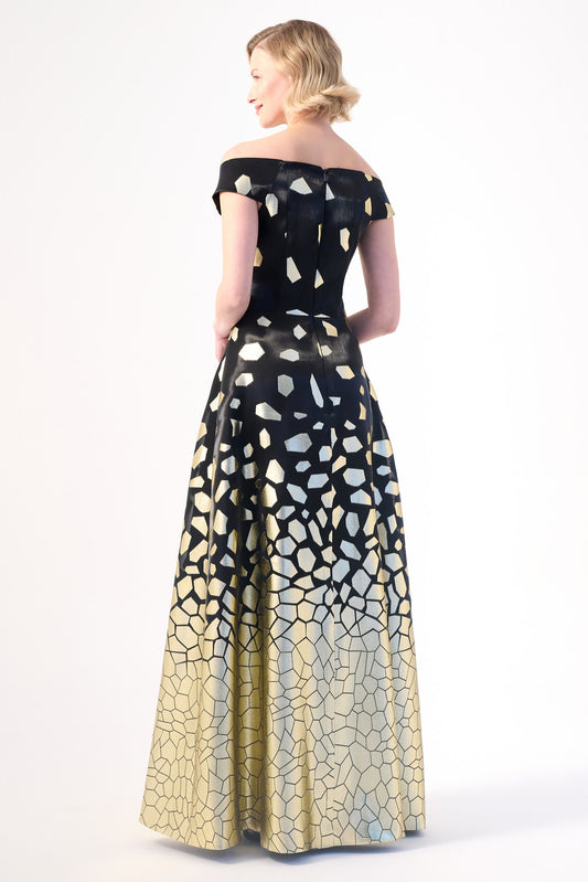 Off-Shoulder Geometric Evening Gown