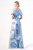 A featuring geometric patterns made of metallic jacquard fabric long dress