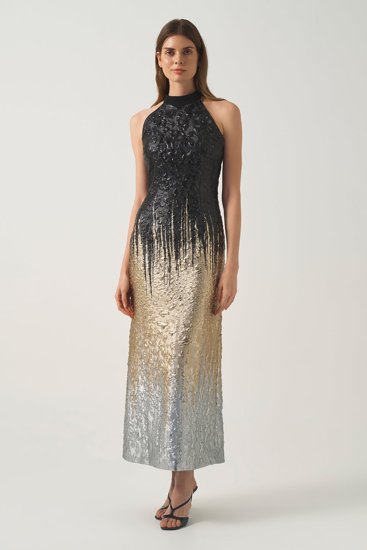 Halter Neck Gradient Jacquard Long  Dress